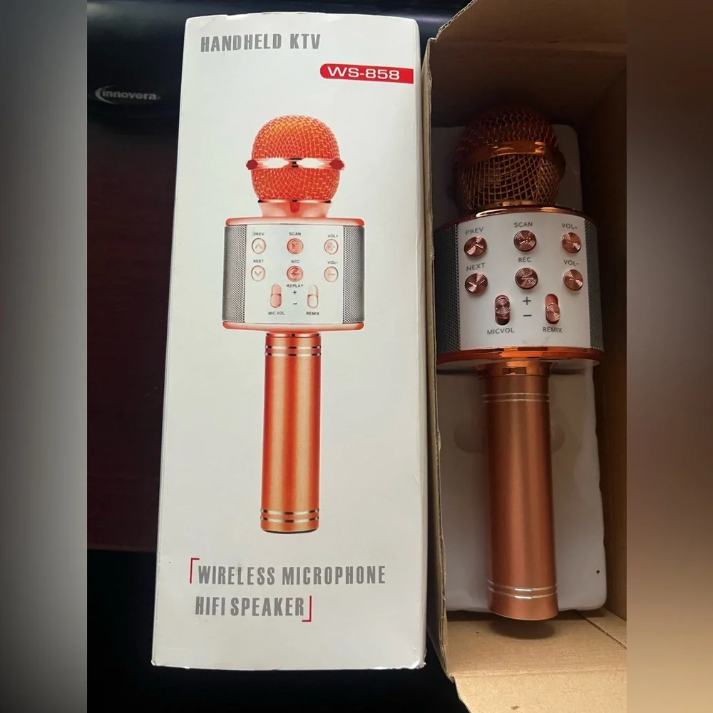 Rose Gold Wireless Bluetooth Karaoke Microphone with USB Charger- for Kids.